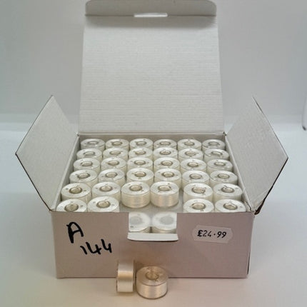 Prewound Bobbins Size A Plastic Sided - Pack of 144 White 60wt