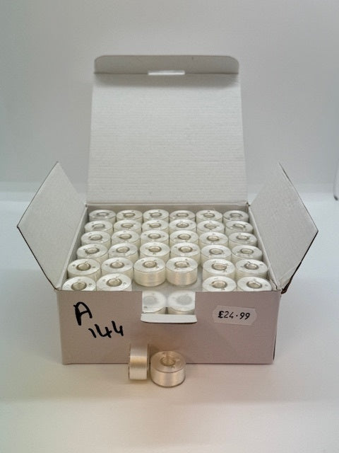 Prewound Bobbins Size A Plastic Sided - Pack of 144 White 60wt